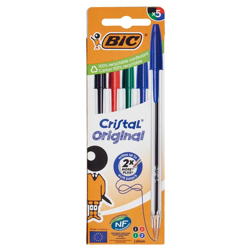 BIC 5 bolígrafos Cristal tinta surtida