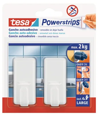 Tesa Ganchos adhesivos grandes Powerstrips blancos (pack de 3)