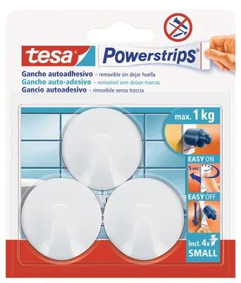 Tesa 57577-00001-01 Ganchos S círculo Powerstrips hasta 1 kg blancos (pack de 3)