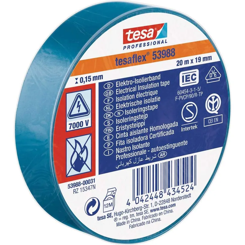 tesa Cinta aislante azul 20m x 19mm