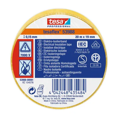 tesa 53988-00091-00 Cinta aislante 20m x 19mm amarilla – foto 1