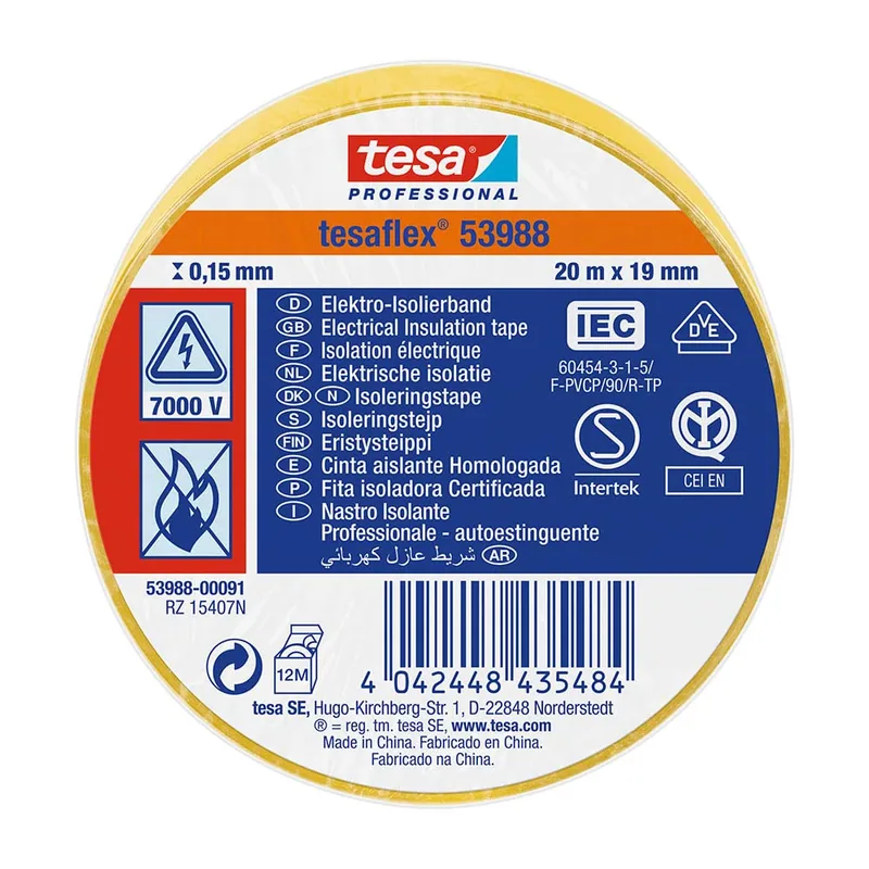tesa 53988-00091-00 Cinta aislante 20m x 19mm amarilla