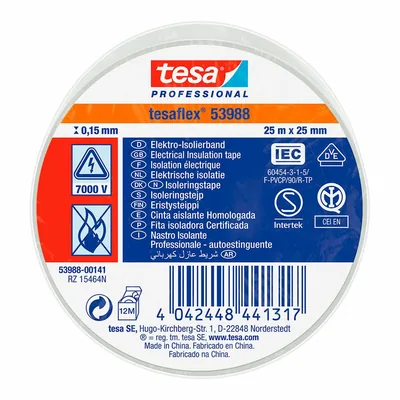 Tesa 53988-00141-00 Cinta aislante homologada 25m x 25mm blanca (pack de 10)