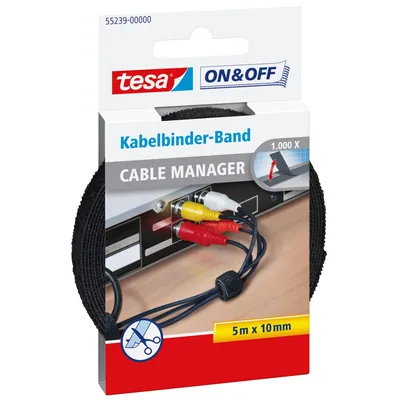 Tesa Cinta para agrupar cables On & Off negra 5m x 10mm (pack de 2)