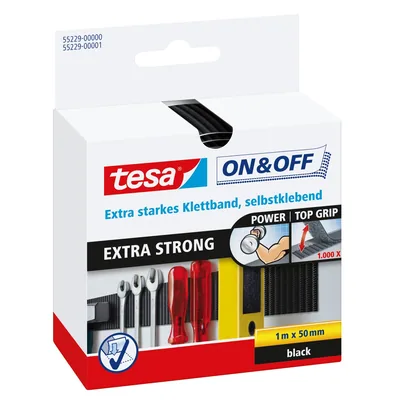 Tesa 55229-00000-02 Cinta de cierre extrafuerte negra 1m x 50mm