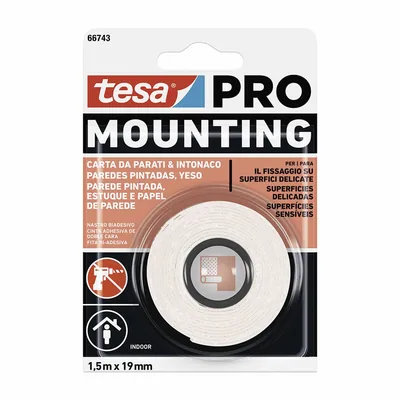 Tesa cinta doble cara mounting PRO pared pintada 1.5m x 19mm 66743