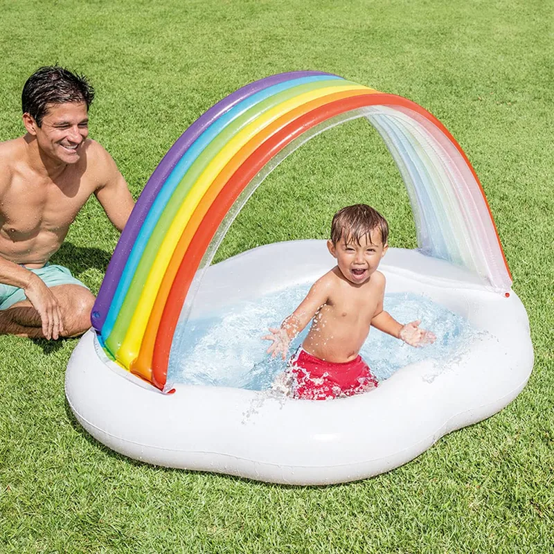Intex Piscina bebé con toldo arcoíris 142x119x84 cm