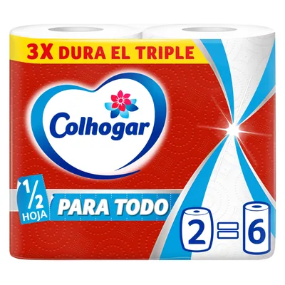 Colhogar papel de cocina Triple Paratodo con media hoja 6 rollos (pack de 12)