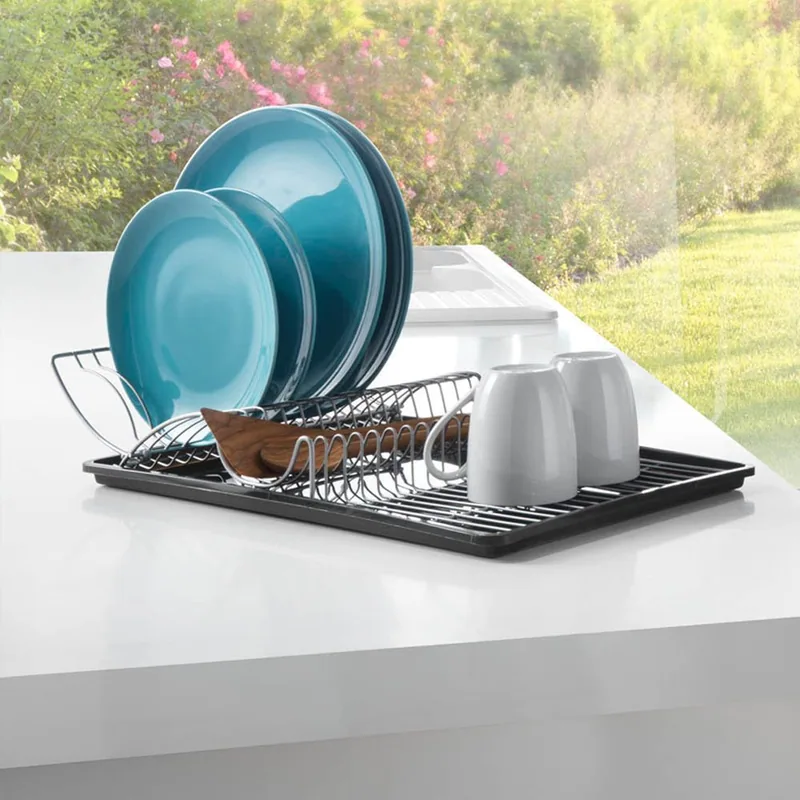Metaltex Wing Tex Escurreplatos con ala abatible y bandeja gris 50x31x11cm