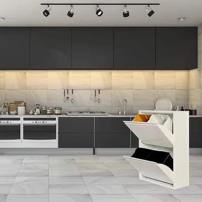 Jobgar Cubo de basura y reciclaje metálico 4 compartimentos 68L blanco – foto 4