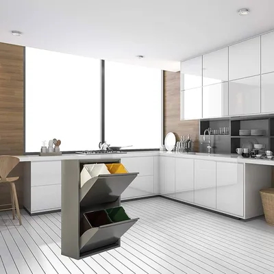 Jobgar Cubo de basura y reciclaje metálico 4 compartimentos 68L gris – foto 3