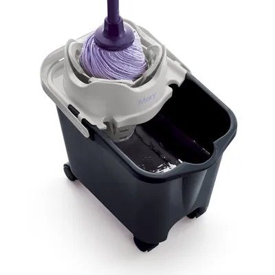 Mery Cubo fregona con ruedas escurridor automático 14L gris – foto 2