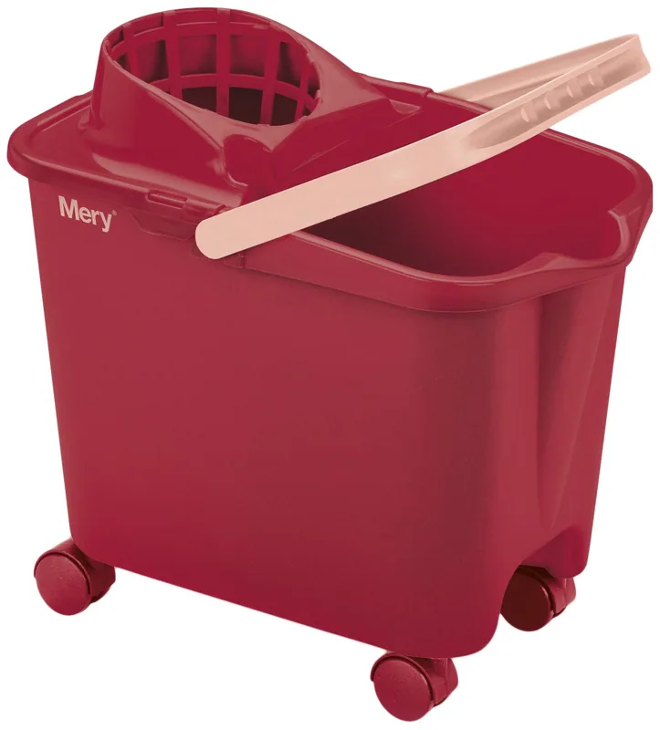 Mery Cubo fregona con ruedas giratorias y escurridor 14 litros rojo