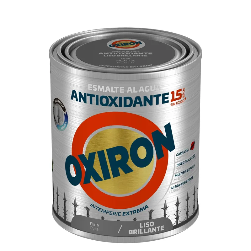 Oxiron Esmalte antioxidante al agua liso brillante plata, 750 ml