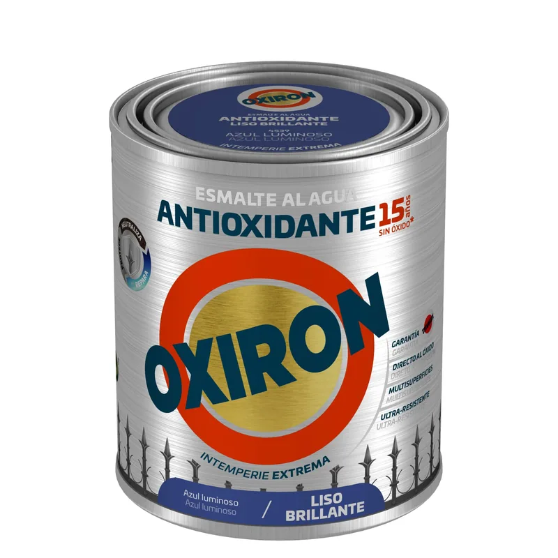 Oxiron Esmalte antioxidante al agua liso brillante azul luminoso, 750 ml