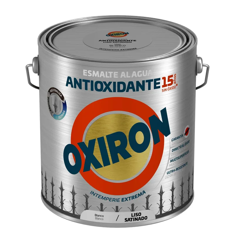 Oxiron Esmalte antioxidante al agua liso satinado blanco, 2,5 l