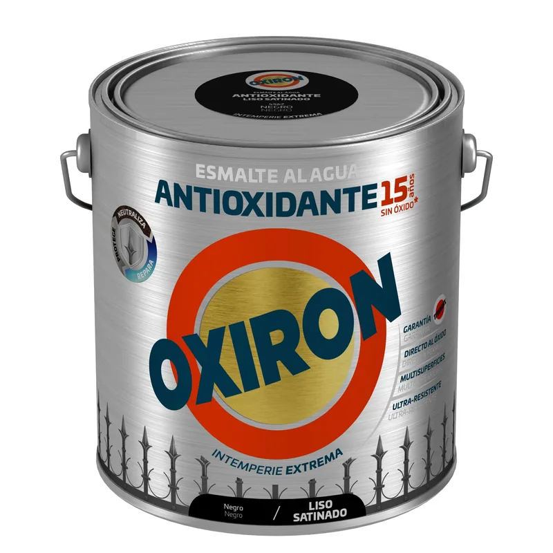 Oxiron Esmalte antioxidante al agua liso satinado negro, 2,5 l