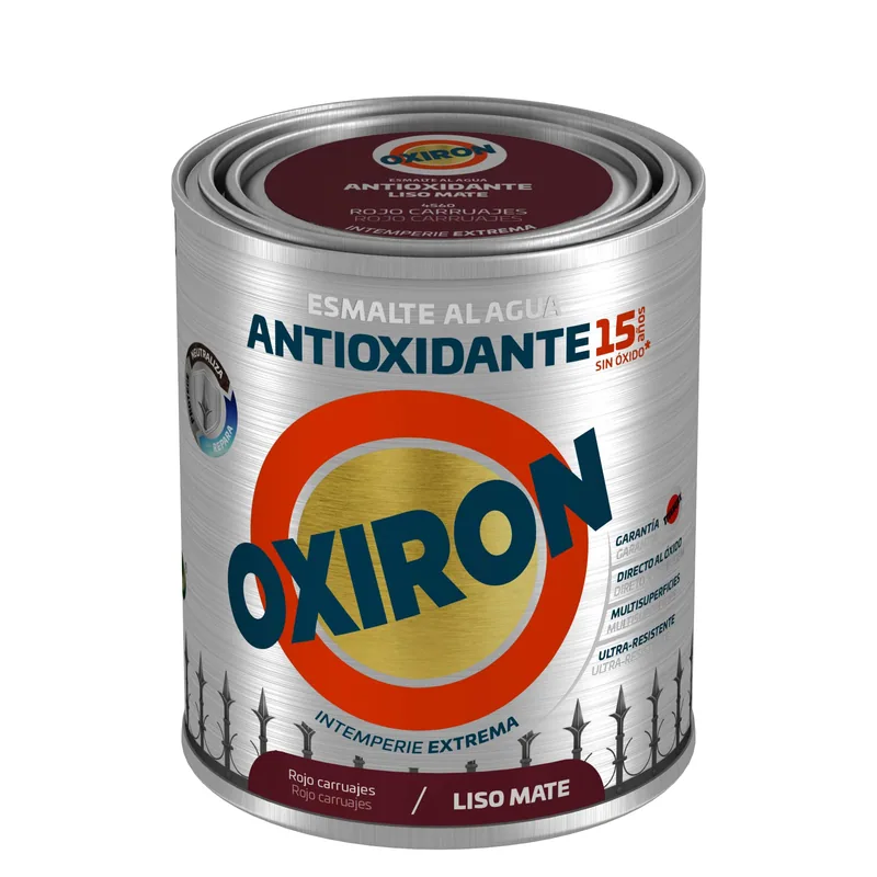 Oxiron Esmalte antioxidante al agua liso mate rojo carruajes, 750 ml
