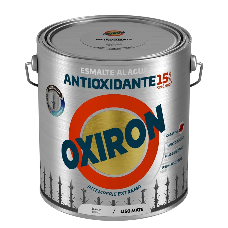 Oxiron Esmalte antioxidante al agua liso mate blanco, 2,5 l