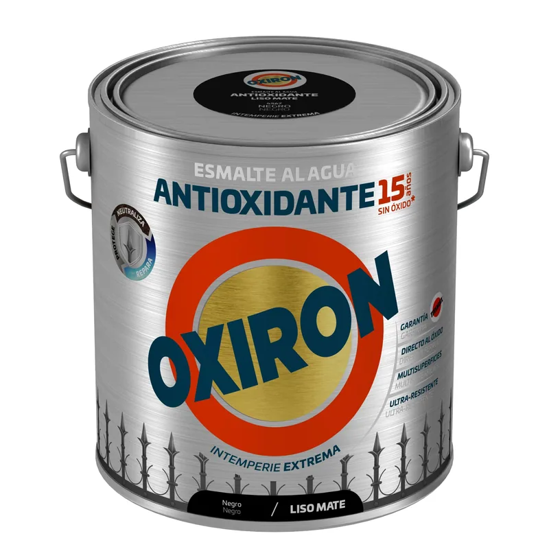 Oxiron Esmalte antioxidante al agua liso mate negro, 2,5 l