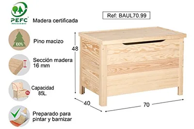 Astigarraga Baúl de madera maciza de pino patas cuadradas 48x70x40 cm – foto 4