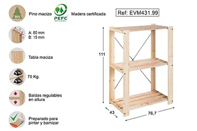 Astigarraga Kit Line estantería de pino reforzada 111x76,7x43 cm – foto 4