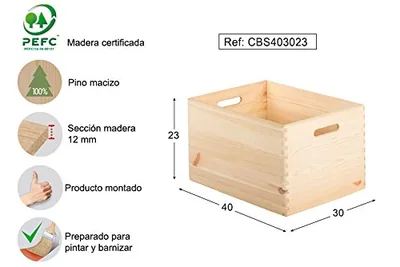 Astigarraga Caja de almacenaje de pino sin tapa 23x40x30 cm – foto 6