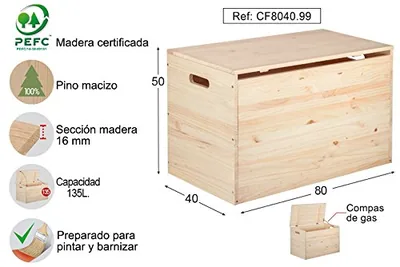 Astigarraga Arcón baúl de madera maciza de pino 50x80x40 cm – foto 3