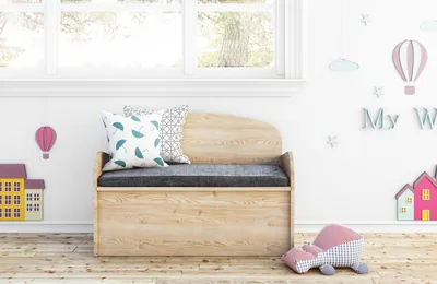 Astigarraga Banco baúl infantil de madera maciza de pino 62x90x38 cm – foto 1