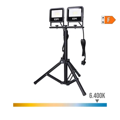 EDM Foco proyector LED con trípode 2x30W 2x2370lm 6400K luz fría Black Series – foto 2