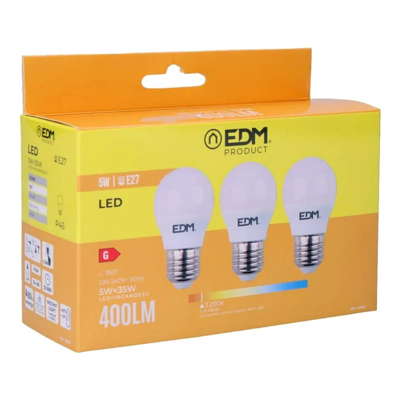 EDM 98201 kit 3 bombillas esféricas LED luz cálida