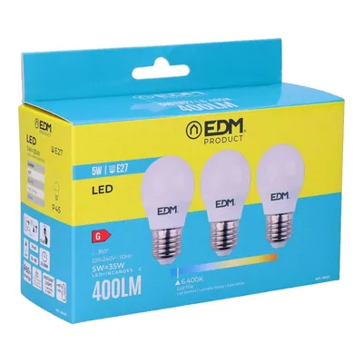 EDM 98203 kit 3 bombillas esféricas LED luz fría (pack de 5)