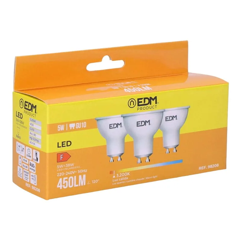 EDM 98208 kit 3 bombillas dicroicas LED luz cálida