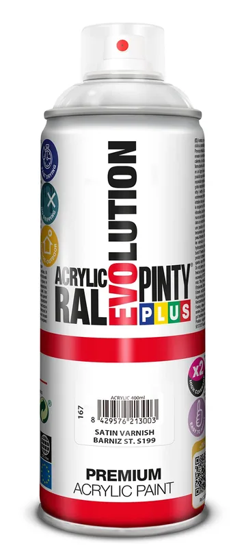 Pinty Plus evolution 167 Pintura spray Acrílica Barniz Satinado 520cc 400 ml - pack de 3 unidades