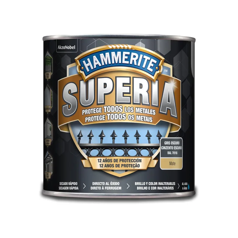 Hammerite Esmalte antioxidante al agua gris oscuro 2,5 L