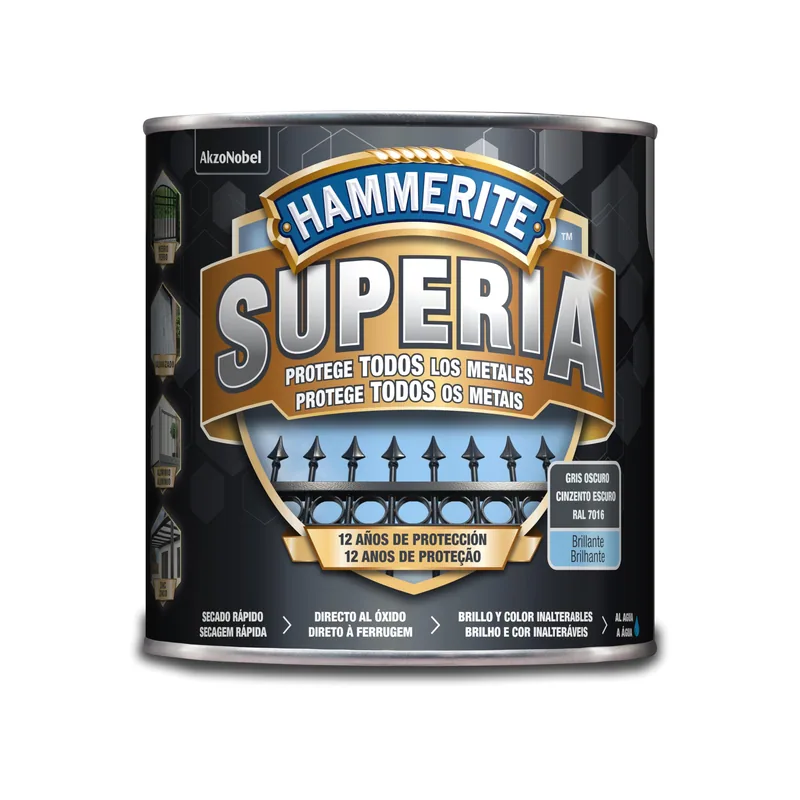 Hammerite Esmalte antioxidante al agua gris oscuro 2,5 L