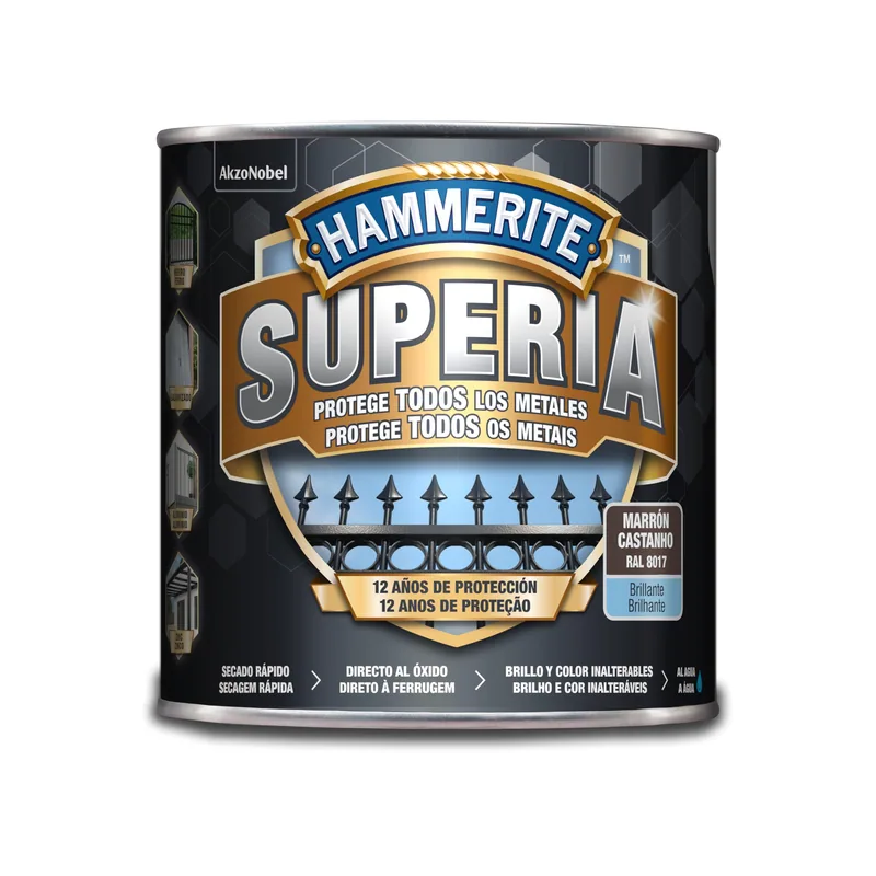 Hammerite Superia Esmalte antioxidante al agua brillante marrón oscuro 2,5 L