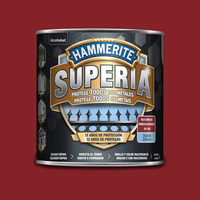 Hammerite Superia Esmalte antioxidante al agua brillante rojo carruajes 2,5 L