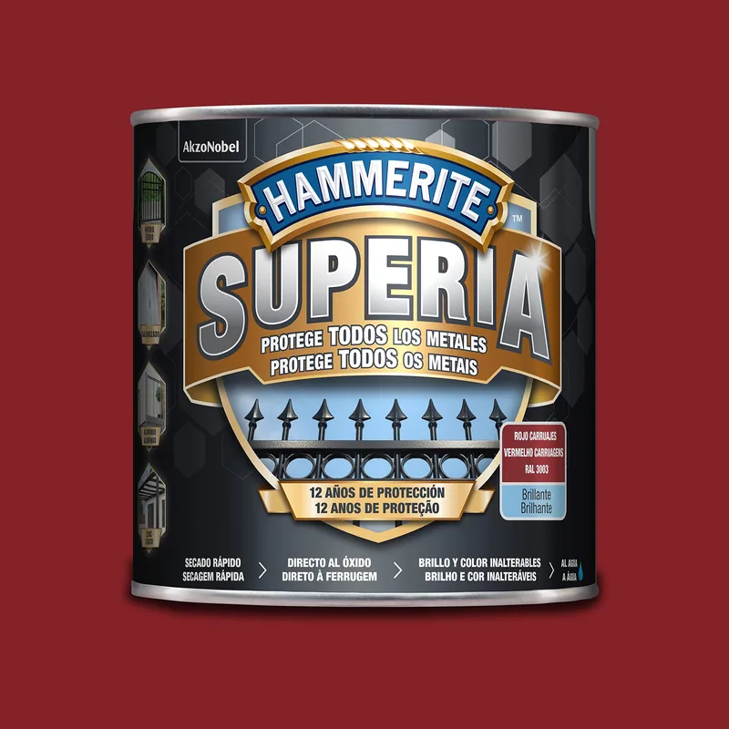 Hammerite Superia Esmalte antioxidante al agua brillante rojo carruajes 2,5 L