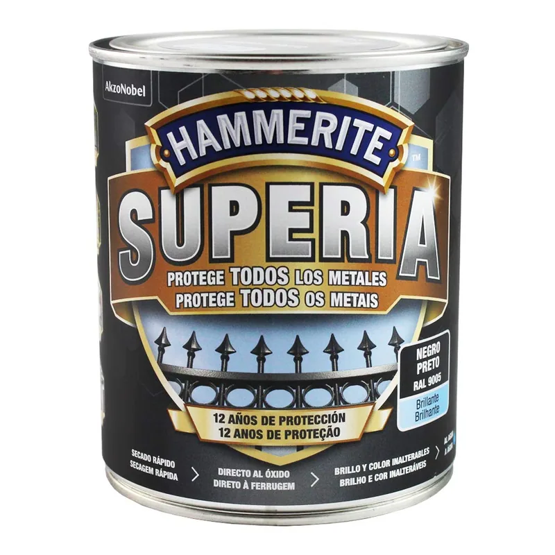 Hammerite Superia efecto forja liso negro 750 ml