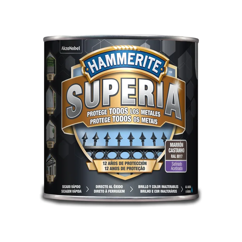 Hammerite Superia Esmalte antioxidante al agua Satinado Marrón Oscuro 2,5 L