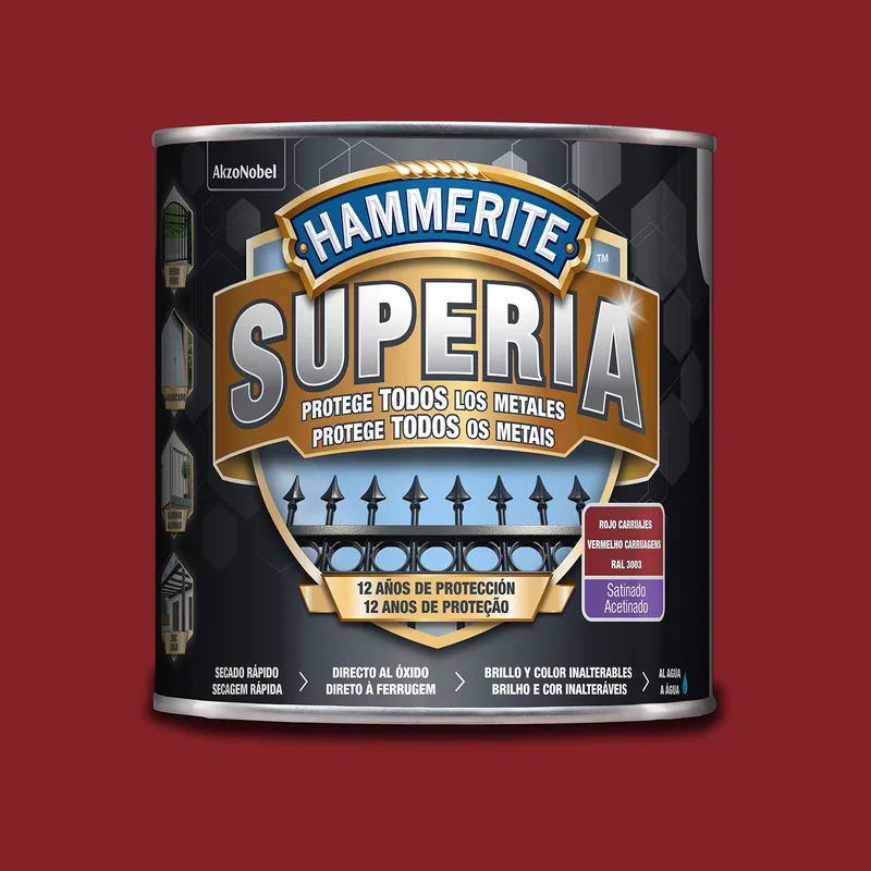 Hammerite Superia Esmalte antioxidante al agua Satinado Rojo Carruajes 2,5 L