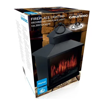 Grundig 71790 Farol efecto chimenea 3 LED metal 23x14x16 cm gris – foto 3