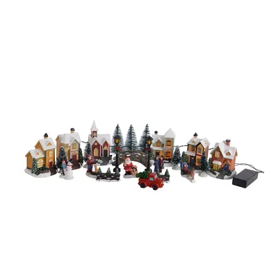 Kaemingk Pueblo navideño con luces LED, 25 figuras