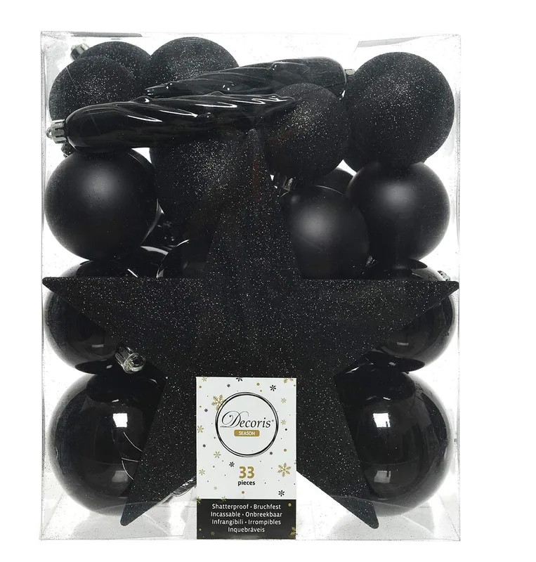 Decoris 72211 33 adornos para árbol negro 12x20x5 cm