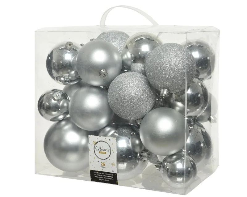 Decoris 72207 26 bolas navideñas plateadas