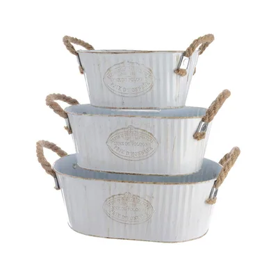 Decoris 83087 3 cubos ovalados de zinc con asa de cuerda