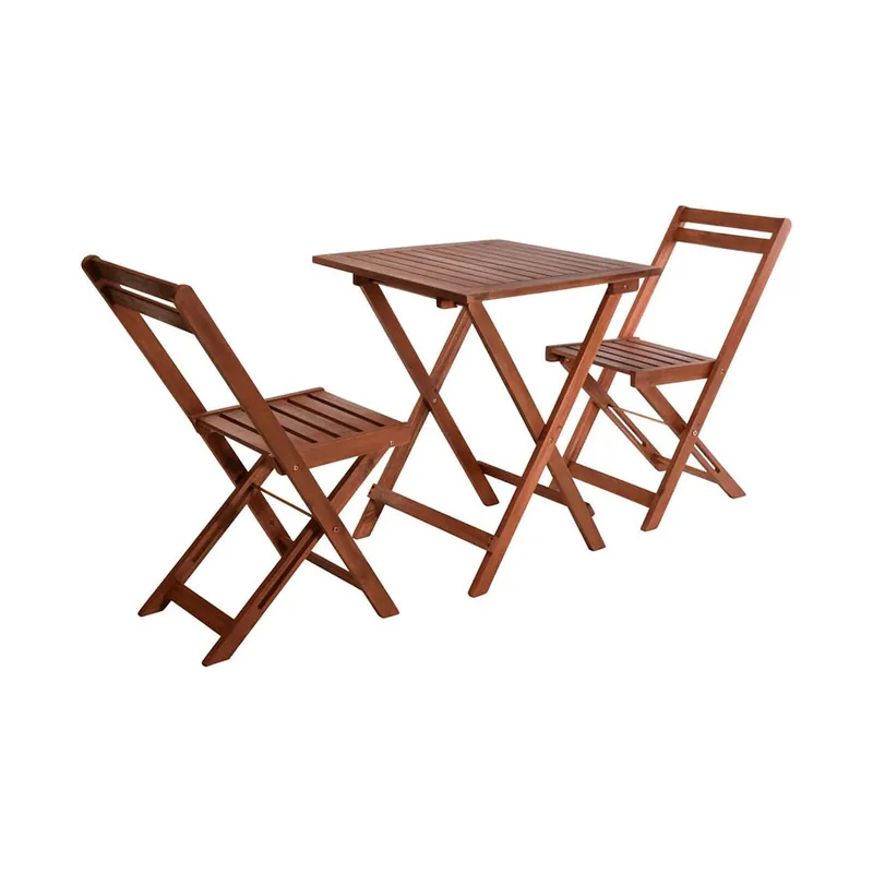 PRO Garden Mesa de madera 60x60 con 2 sillas plegables acacia