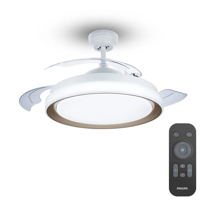 Philips Bliss ventilador de techo con luz LED 28W blanco y dorado