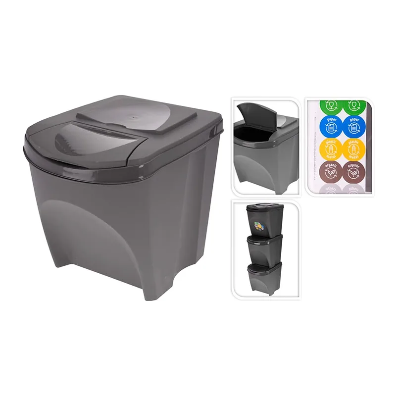 Sortibox Sistema de 3 cubos de 25 L apilables para reciclaje